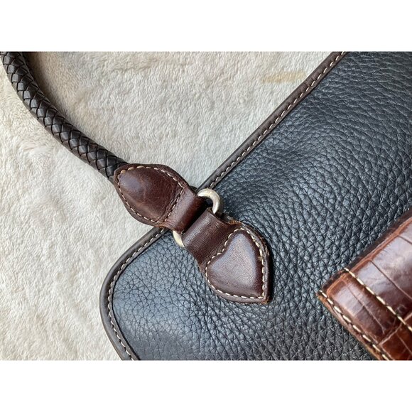 Vintage Brighton Black & Brown Leather Satchel Shoulder Bag Crock Embossed Y2K - Picture 10 of 16